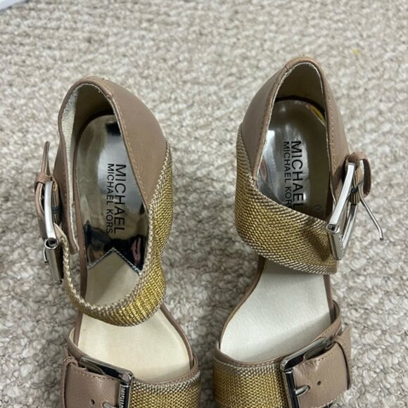 Michael Kors Faith Sandal Heels taupe/gold size 7 - Picture 3 of 13